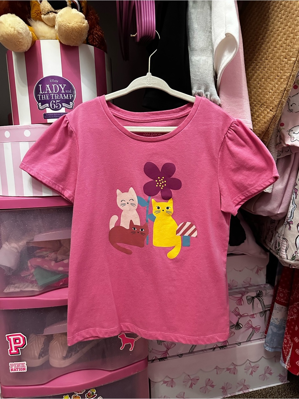 5 for $15! 365Kids Kitty Cat Pink Tee Size 8